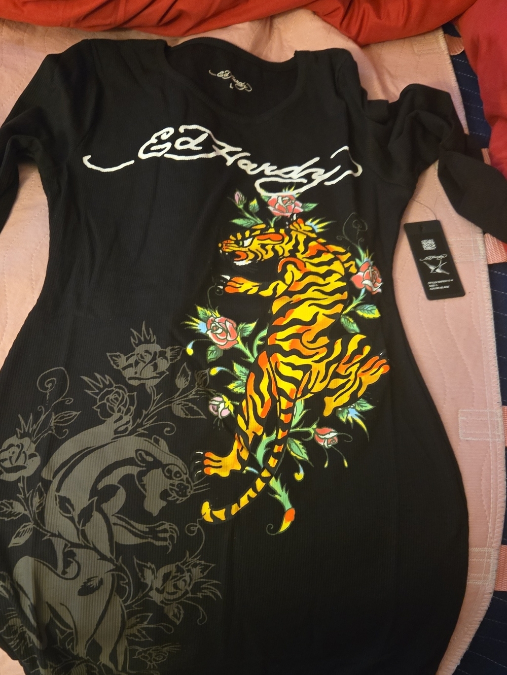 Ed Hardy Black Dress with Yellow & Orange Tiger Motif